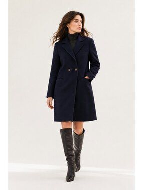 Max & Moi Paris 100% Wool Navy Double Breasted Coat Jacket Women Size 40